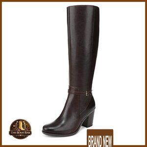 Knee High Leather Boots Elegant Chic Comfort Block Heel Side Zip Strap